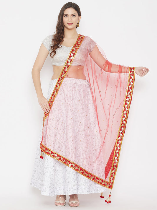 Wahe-NOOR Women's Red Gotta Patti Net Dupatta - Grab2buy