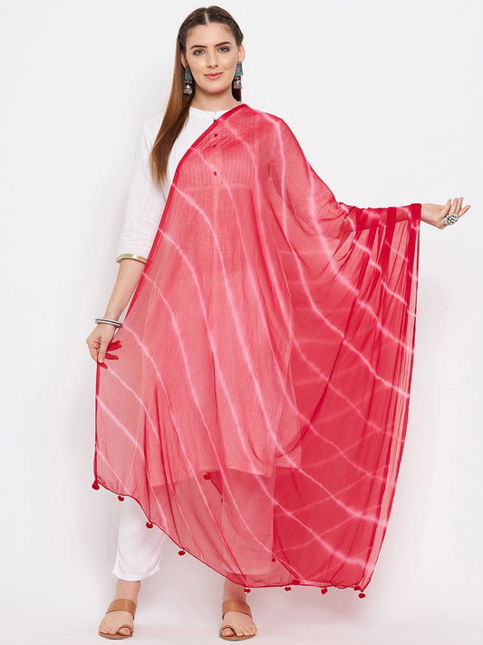 Wahe-NOOR Red Striped Chiffon Dupatta