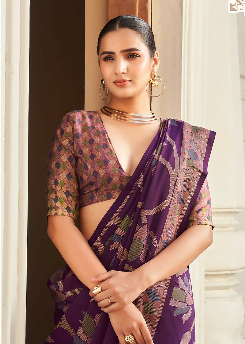 Monjolika Fashion Silk Blend Purple Printed Saree