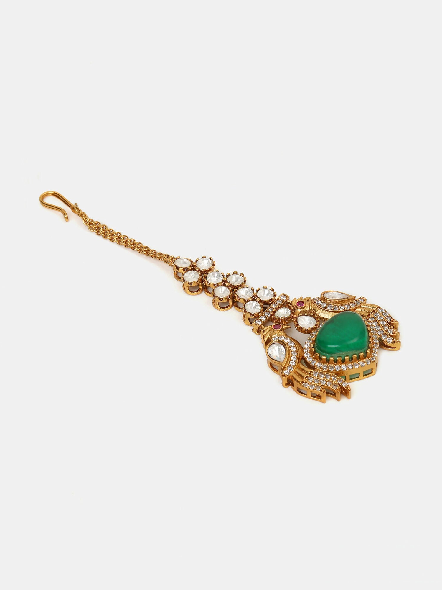 Ruby Raang Heart Kundan Maang Tikka
