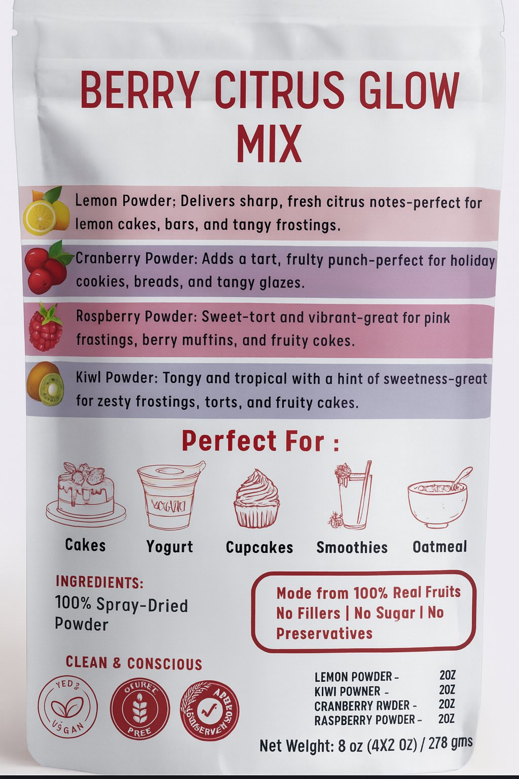 Confect Berry Citrus Glow Mix | Fruit Powder Combo