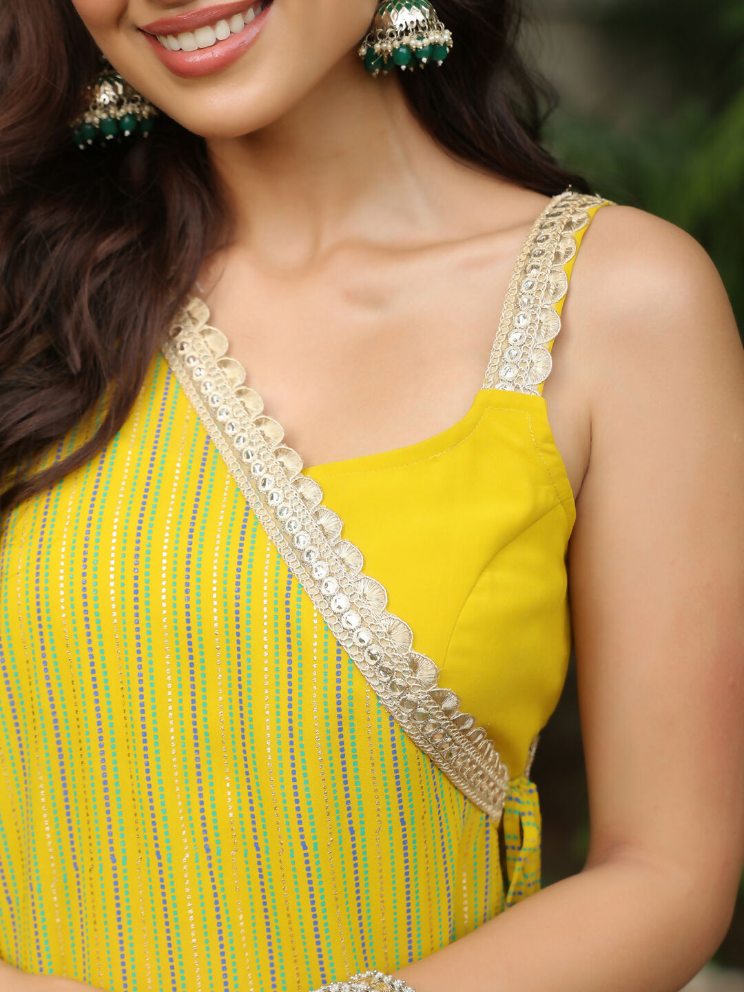 Janasya Yellow Georgette Solid Top Bottom Cape 