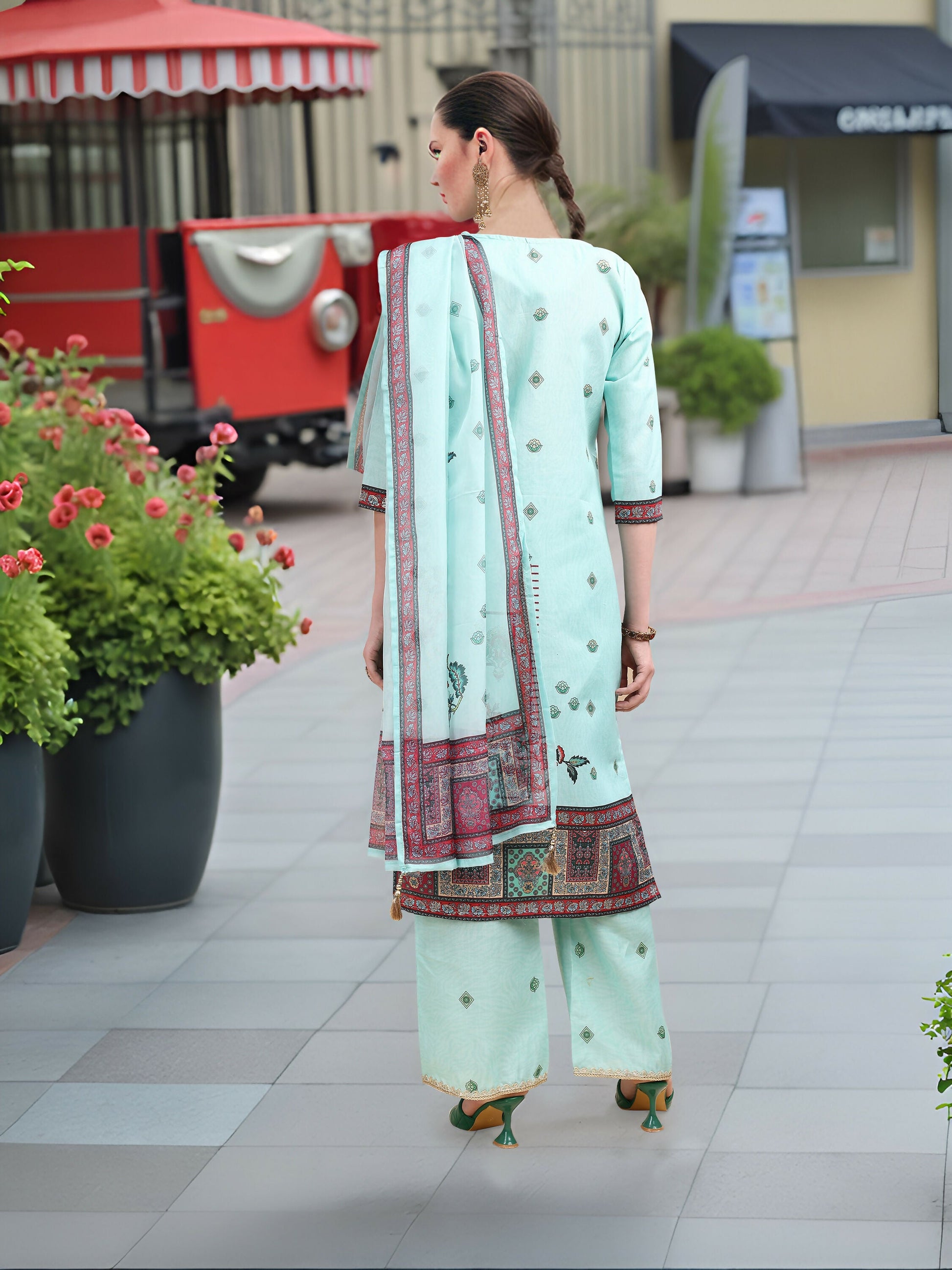Joban Fashion Sky Blue Positive Digital Print With Position Foil Kurta Set