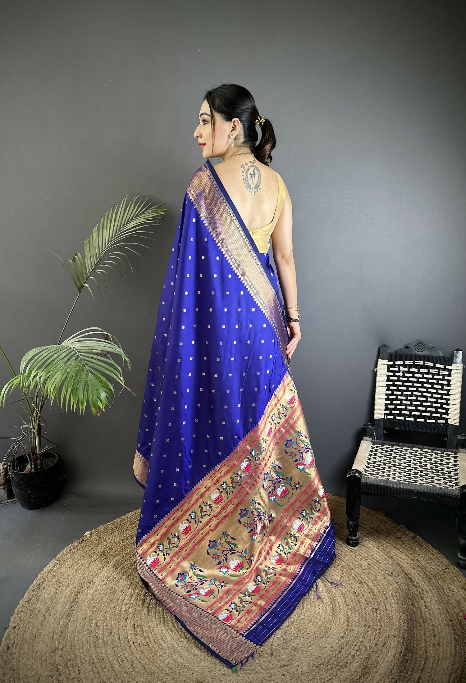Joban Fashion Royal Blue Butti Woven Soft Lichi Silk Paithani Saree