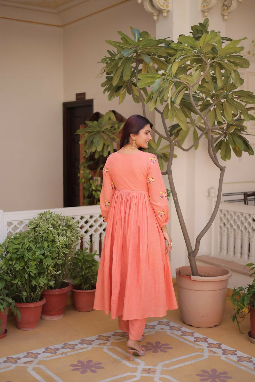 Teeya Creation Womens New Summer Wear Cotton Fabric With Embroidered Work Gown Set