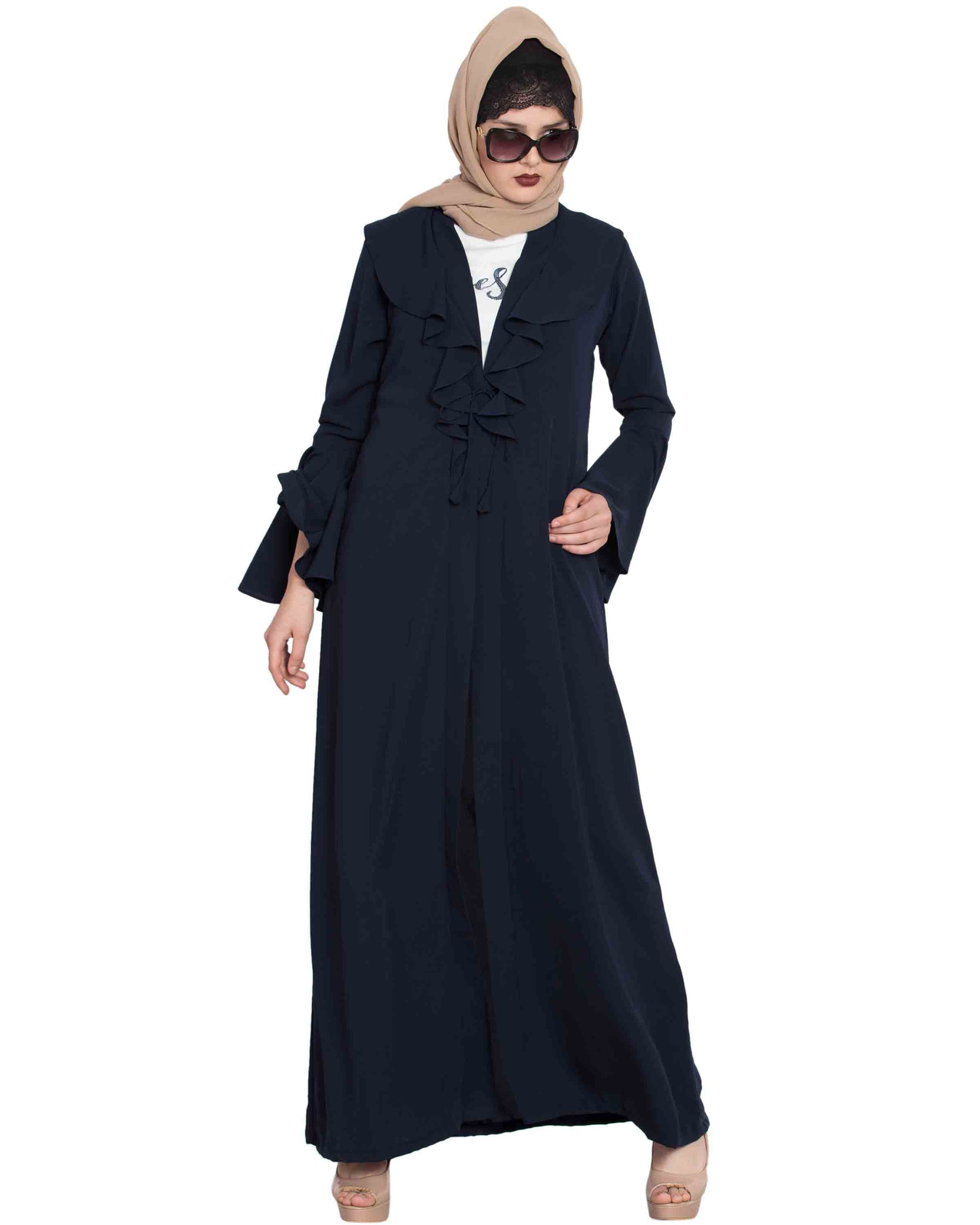 Bashariya Long Cardigan With Bell Sleeves Without Inner Abaya NavyBlue