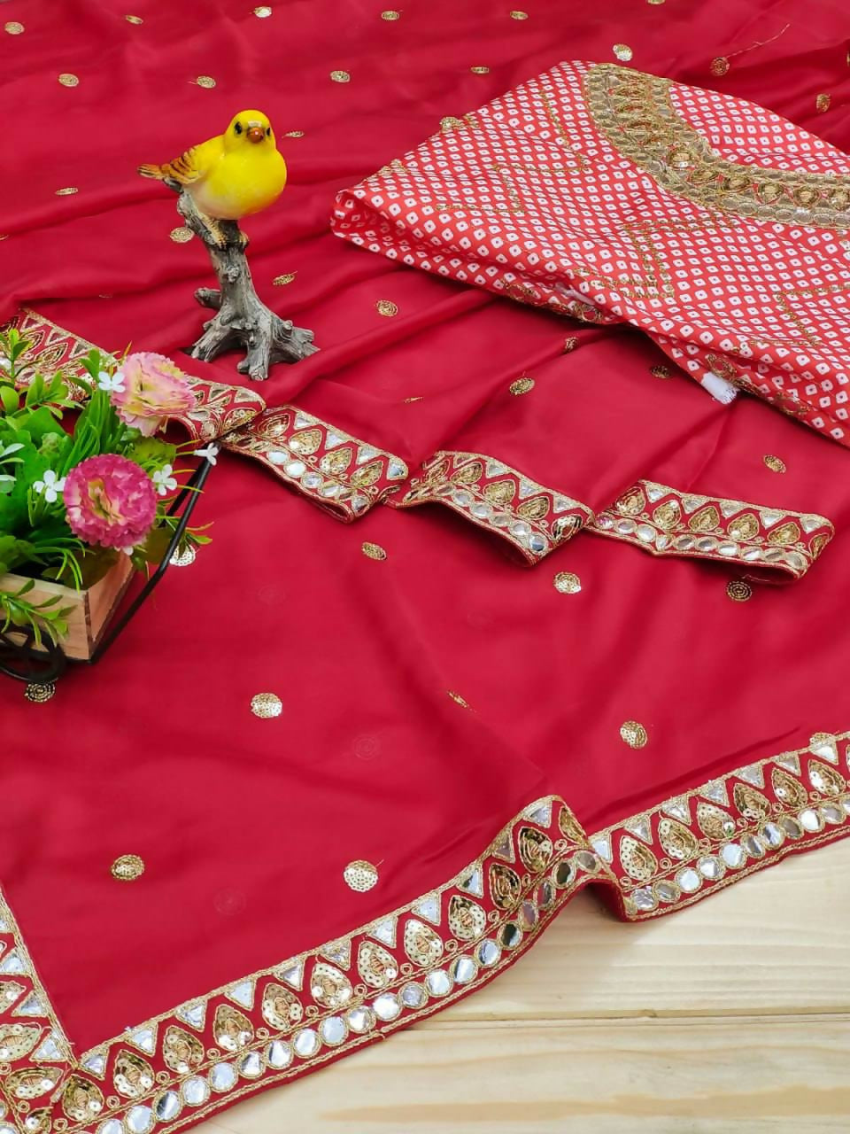 Joban Fashion Red Rangoli silk Party Wear Sarees