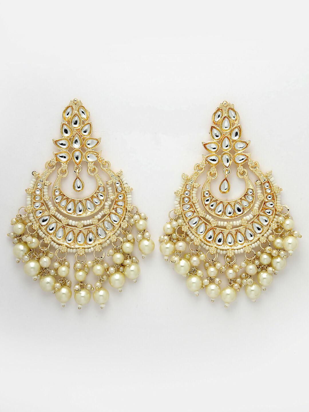 NVR Women Gold-Polished Kundan Chandbali Earrings 