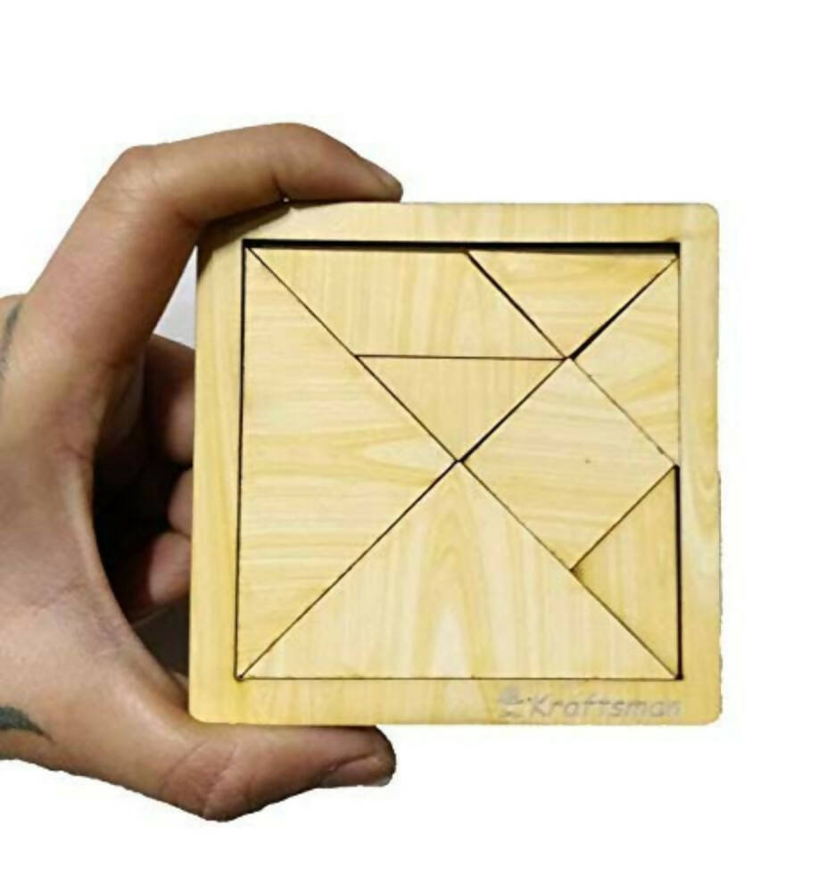 Kraftsman Portable Wooden Tangram Puzzle | 7 Pieces Puzzle Board for Kids and Adults | Travel Pouch Included