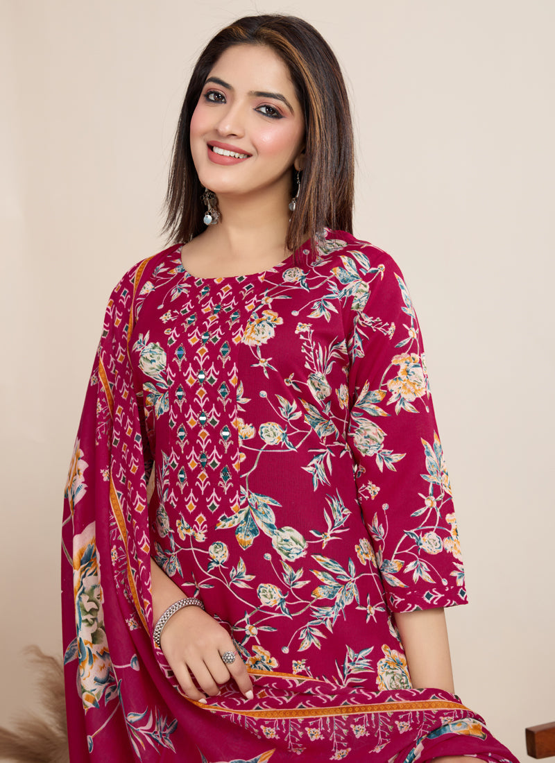 Prazu Fashion Pink Printed Cotton Blend Festival Wear Salwar Suit