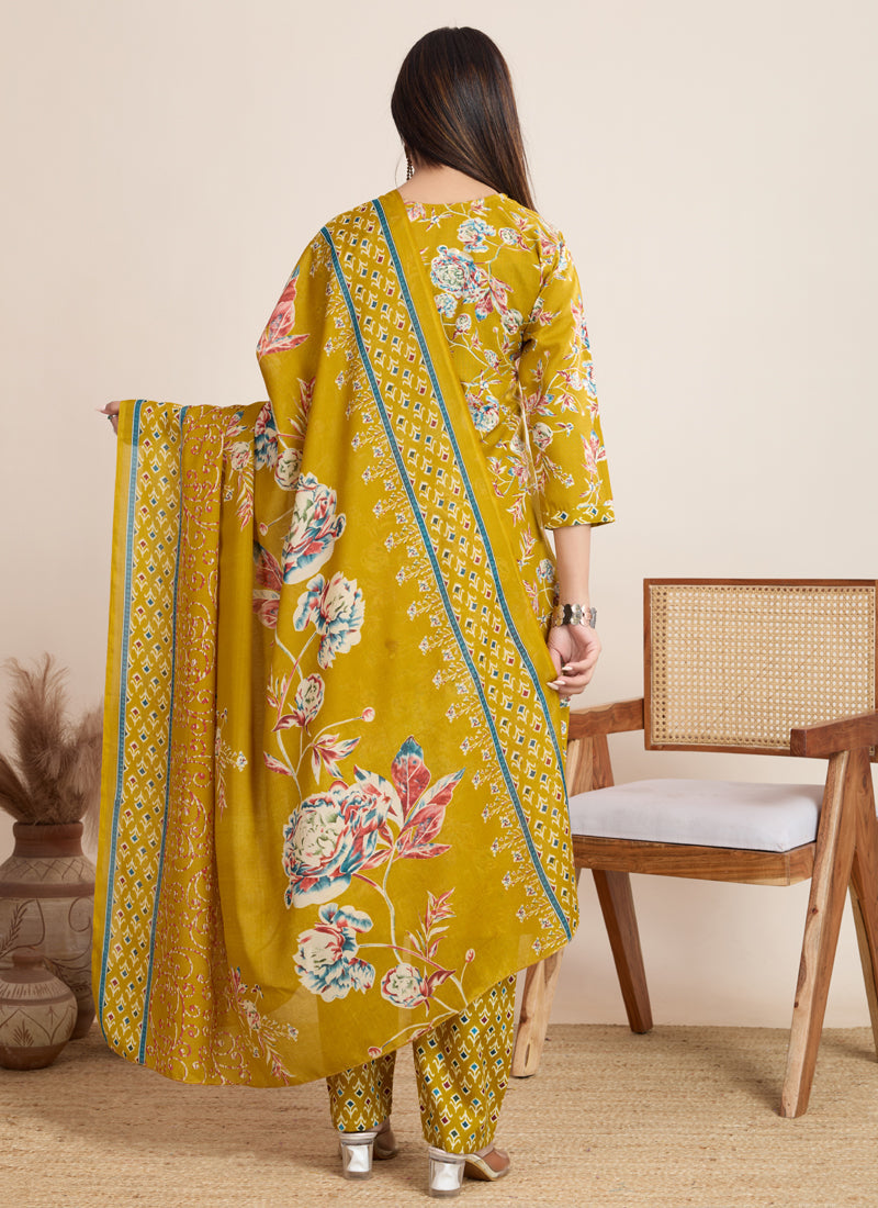 Prazu Fashion Yellow Printed Cotton Blend Festival Wear Salwar Suit