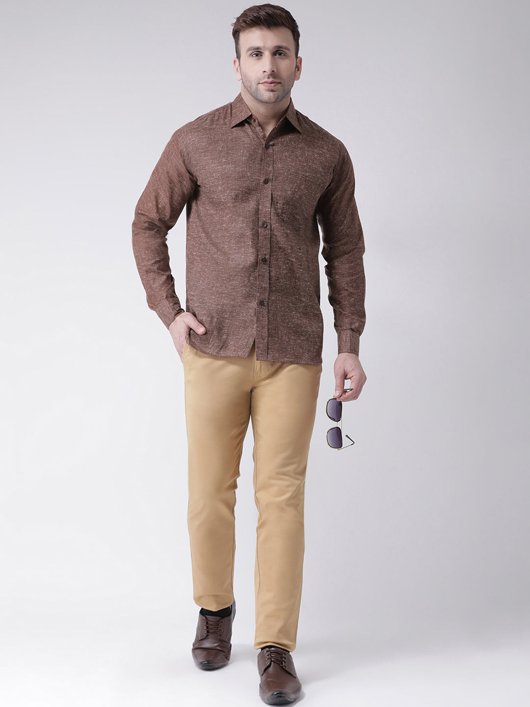 RIAG Brown Men's Full Sleeves Shirt