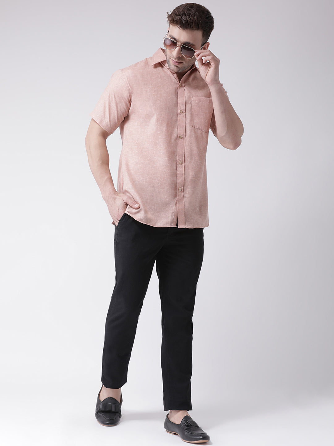 RIAG Beige Men's Half Sleeves Shirt
