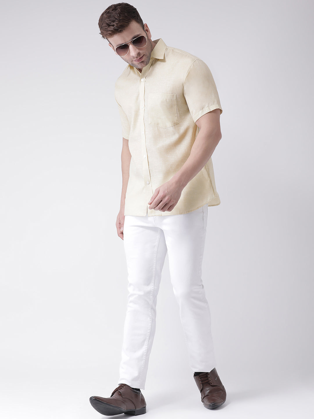 RIAG Beige Men's Half Sleeves Shirt
