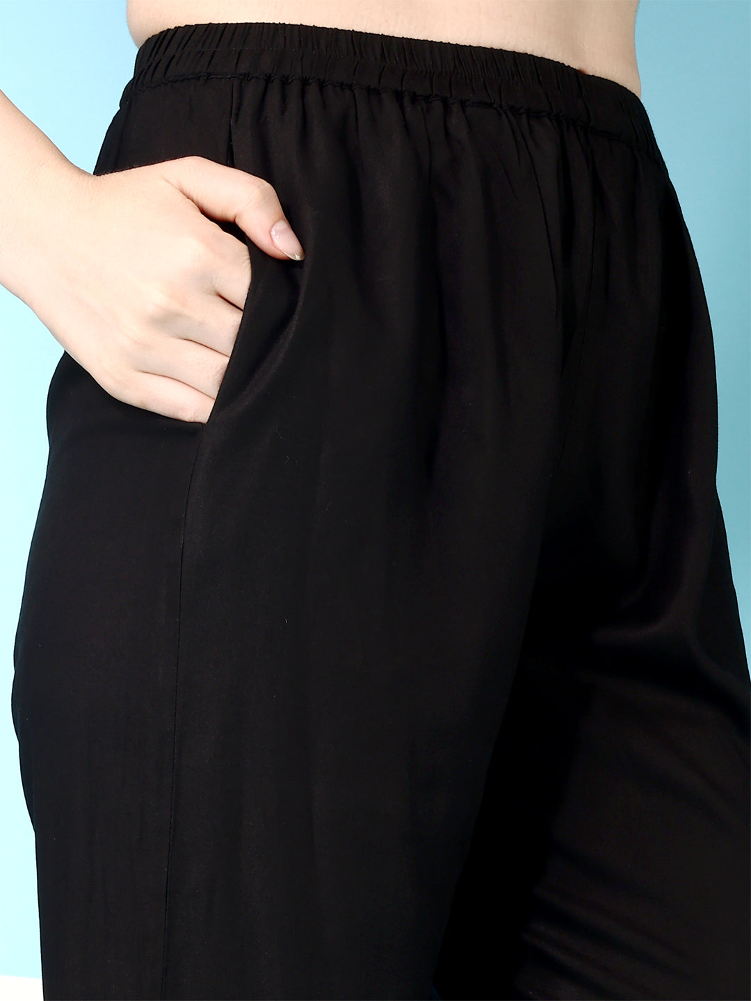 Embroidered & Lace Detailing Kurta With Pant & Multicoloured Dupatta, Black - Hiral Fashion