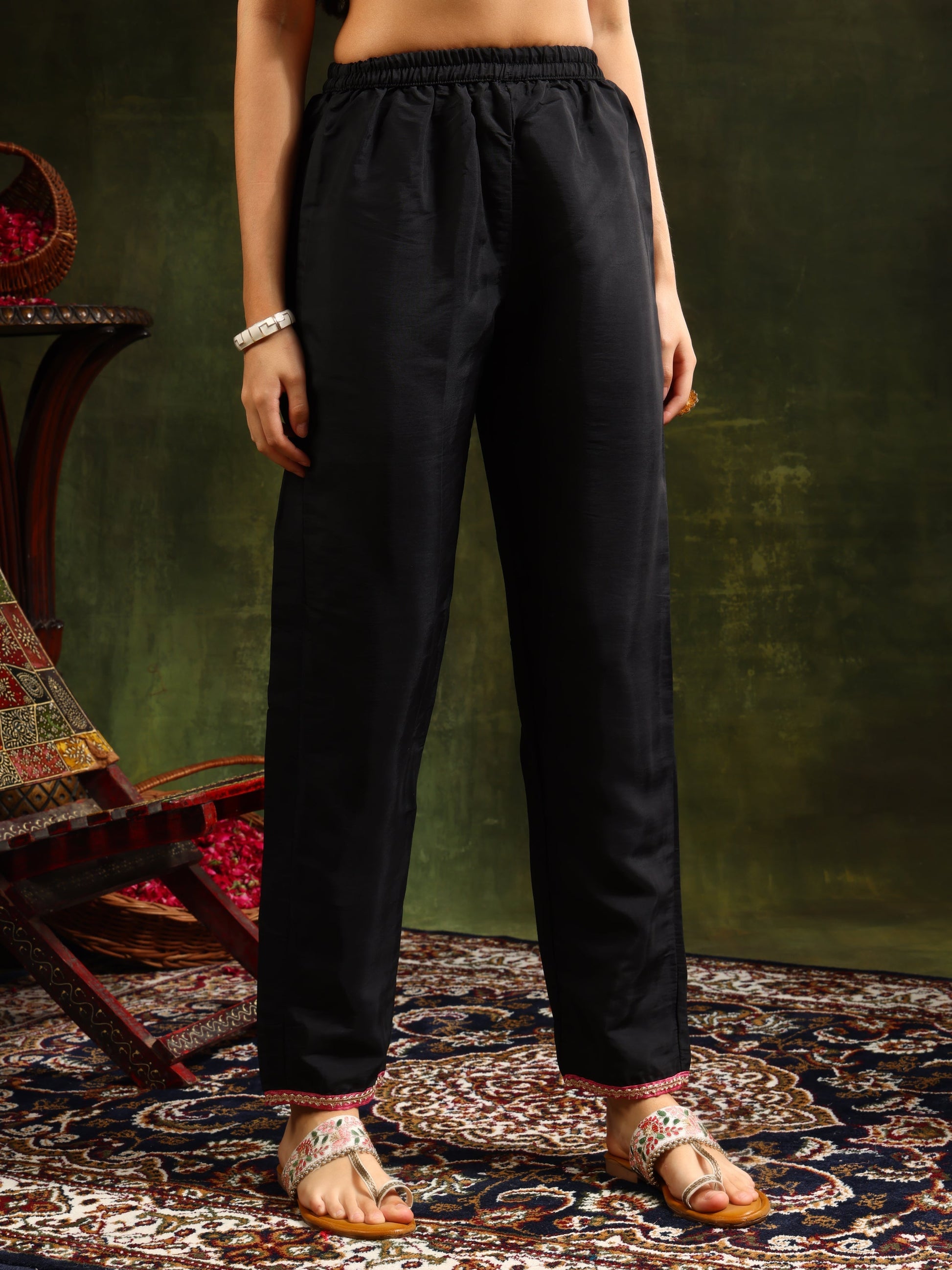 Swarovski & Sequined Embroidered Kurta With Pant & Dupatta, Black - Hiral Fashion