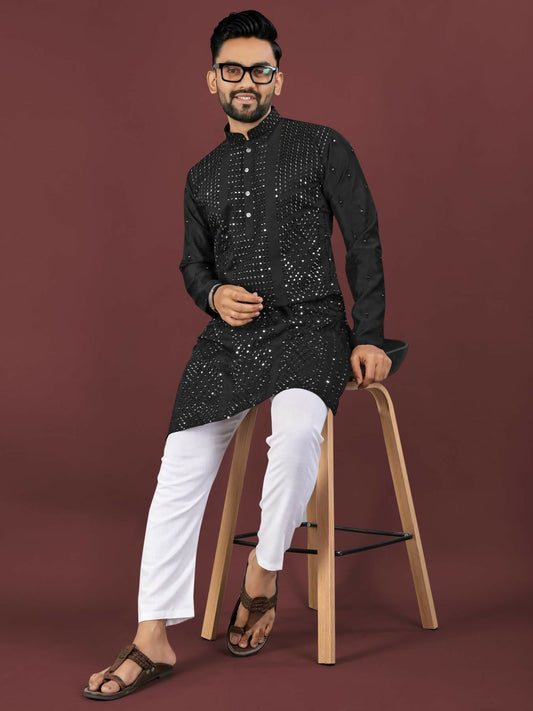 Anaita Black Embroidered Silk Straight Kurta