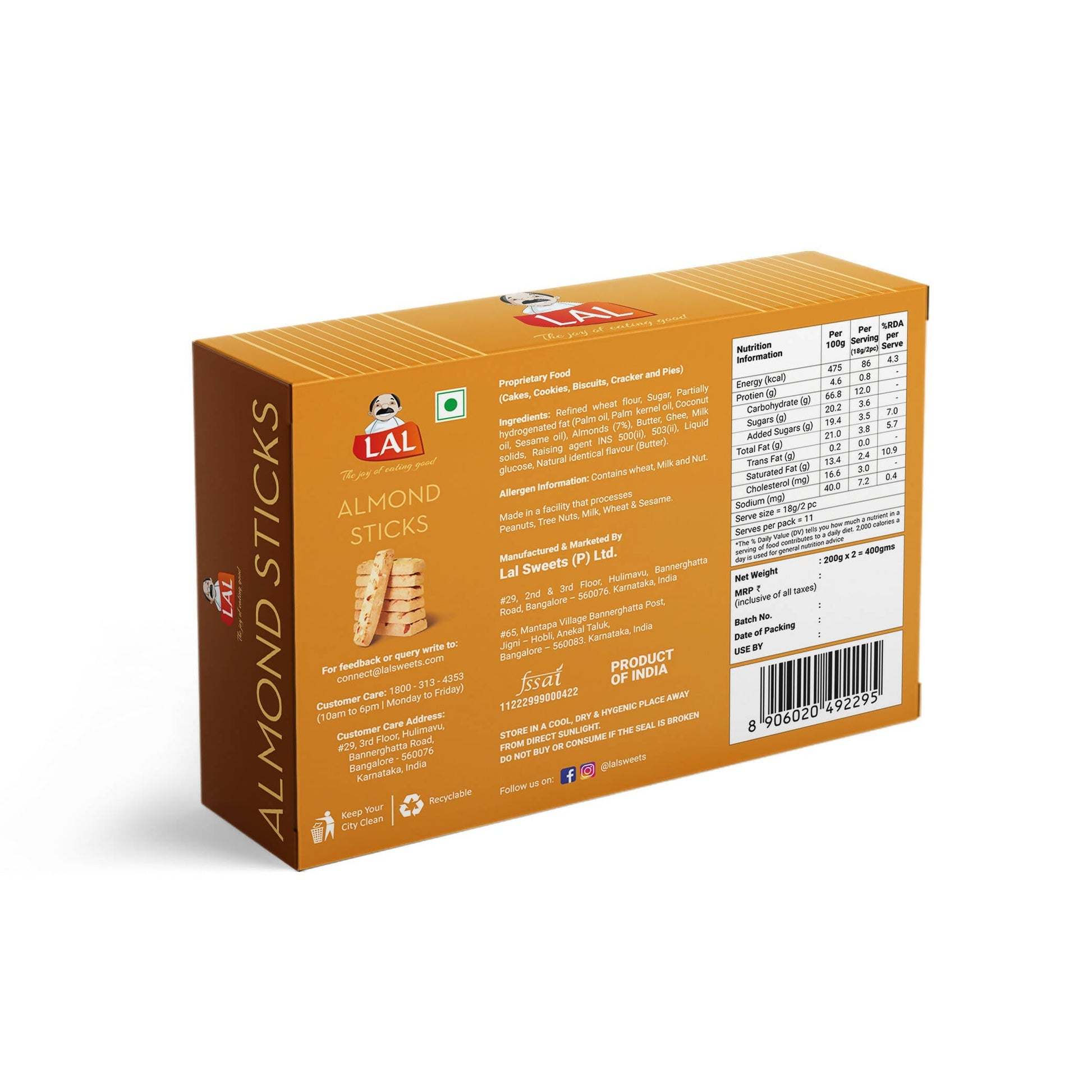 Lal Sweets Almond Sticks Cookies 
