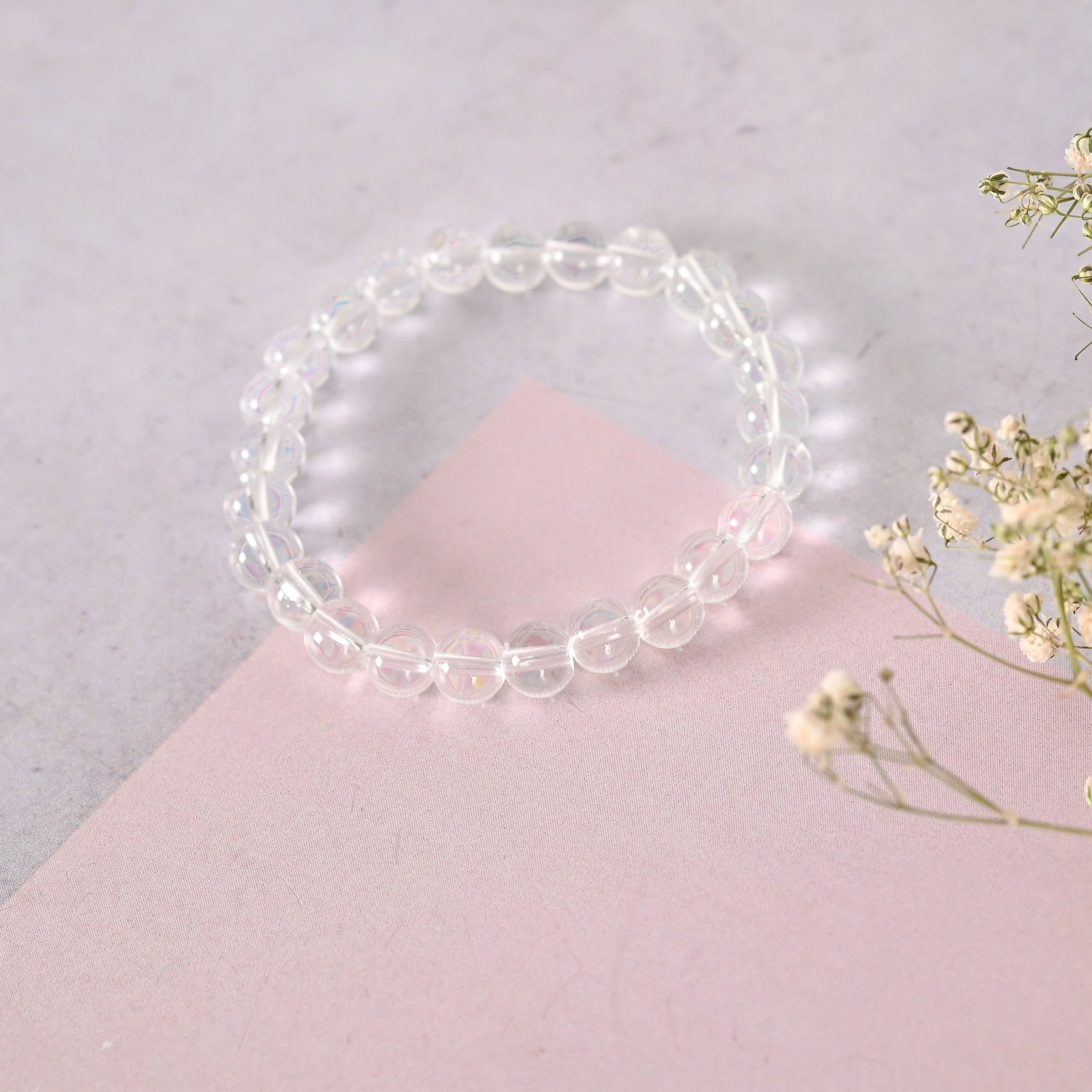 NVR Men & Women Transparent & White & Black Marbel Crystal Elasticated Bracelet