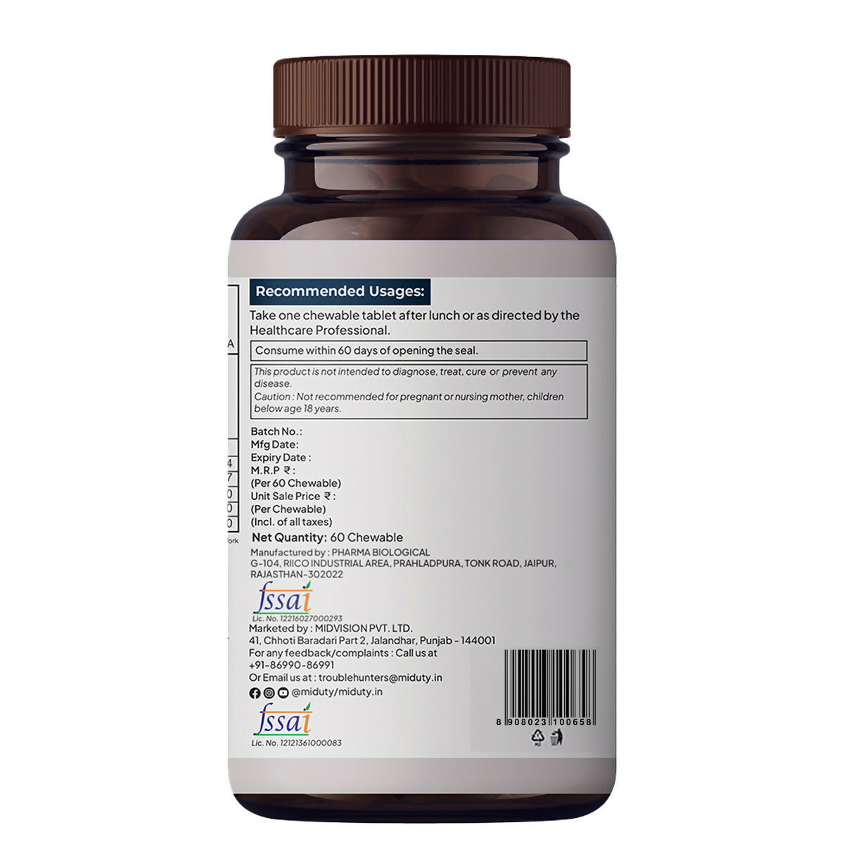 Miduty Vitamin B12 - Methyl Folate Chewables 