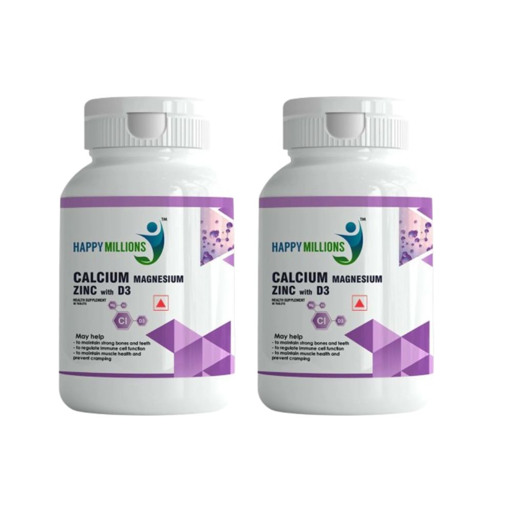 HappyMillions Calcium, Magnesium, Zinc with Vitamin D3 Tablets 