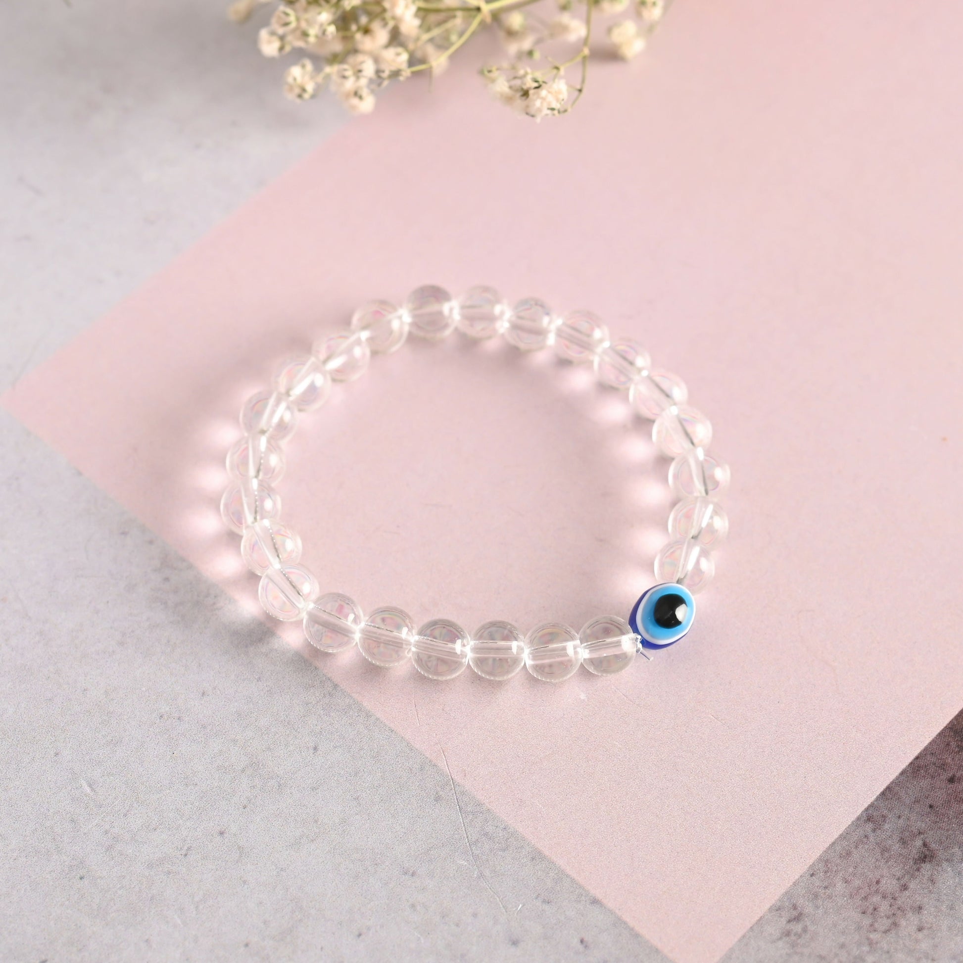 NVR Men & Women Transparent Beaded Elasticated Bracelet