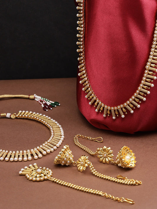 Priyaasi Women 2 Gold-Plated Pearls Necklaces With Jhumki & Maangtika - Grab2buy