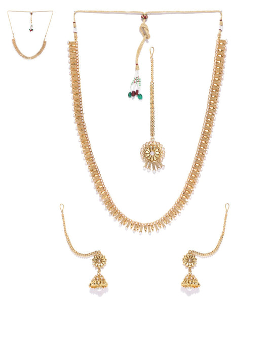 Priyaasi Women 2 Gold-Plated Pearls Necklaces With Jhumki & Maangtika - Grab2buy