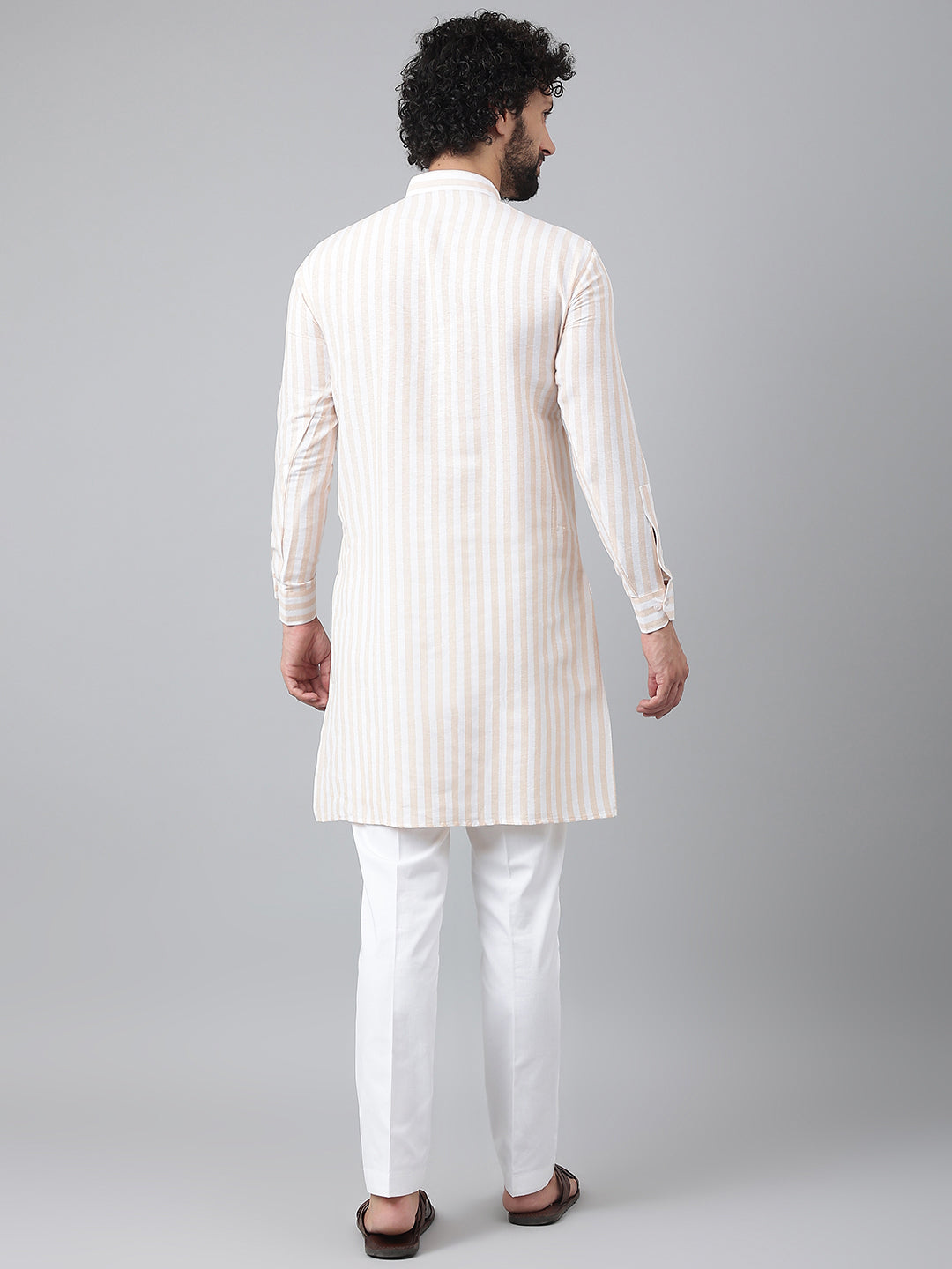 RIAG Beige Color Long Sleeves Ethnic Men's Cotton Long Kurta
