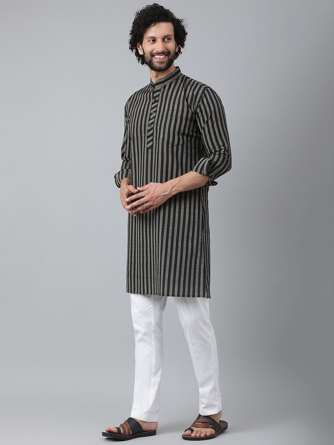 RIAG Black Men's Ethnic Long Kurta And Pyjama Set