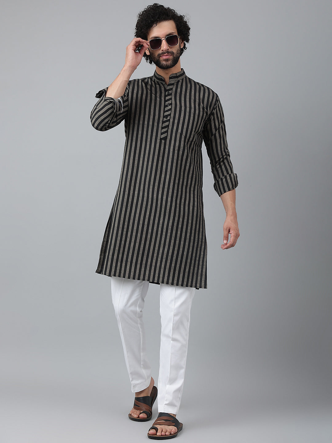 RIAG Black Color Long Sleeves Ethnic Men's Cotton Long Kurta