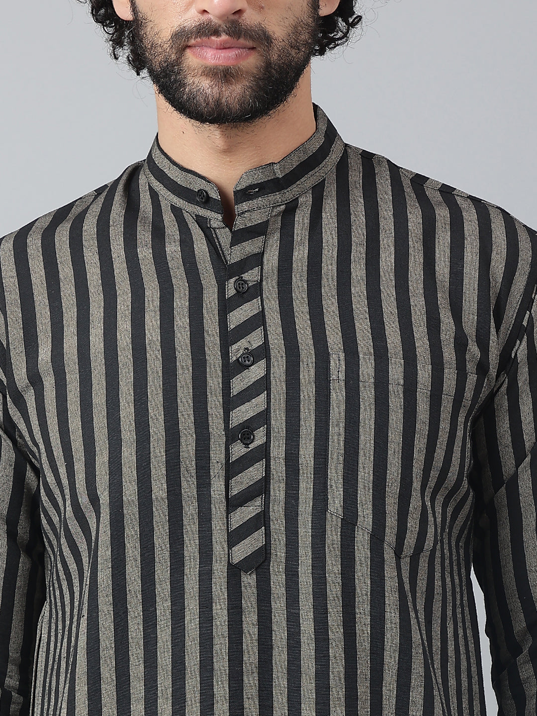 RIAG Black Men's Ethnic Long Kurta And Pyjama Set