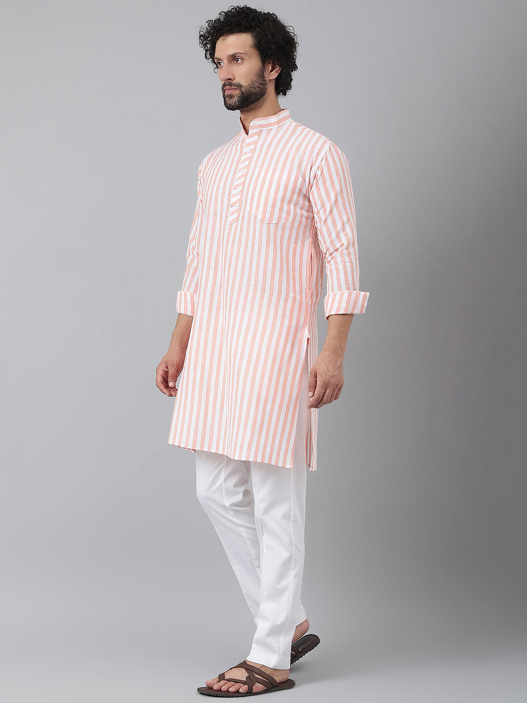 RIAG Orange Men's Ethnic Long Kurta And Pyjama Set