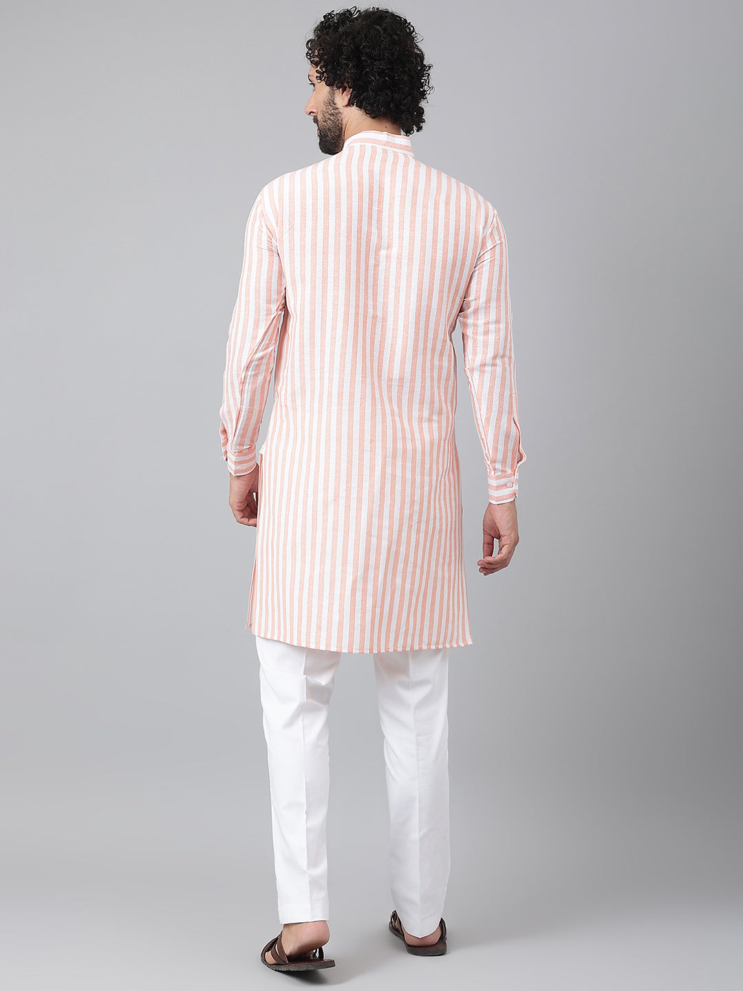 RIAG Orange Color Long Sleeves Ethnic Men's Cotton Long Kurta