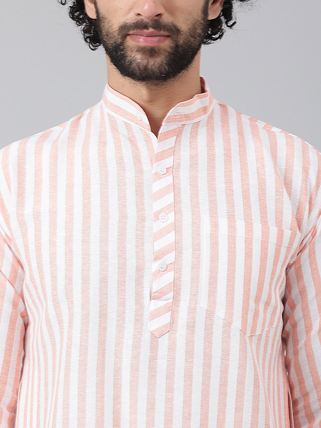 RIAG Orange Color Long Sleeves Ethnic Men's Cotton Long Kurta