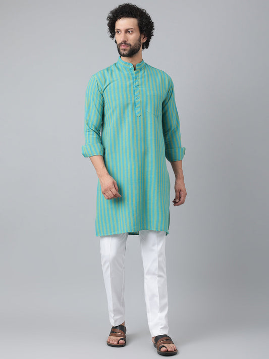 RIAG Blue Color Long Sleeves Ethnic Men's Cotton Long Kurta