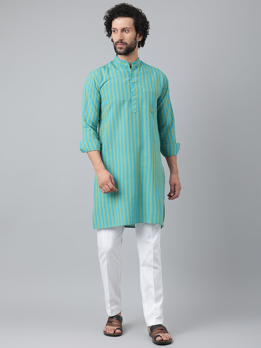 RIAG Blue Men's Ethnic Long Kurta And Pyjama Set