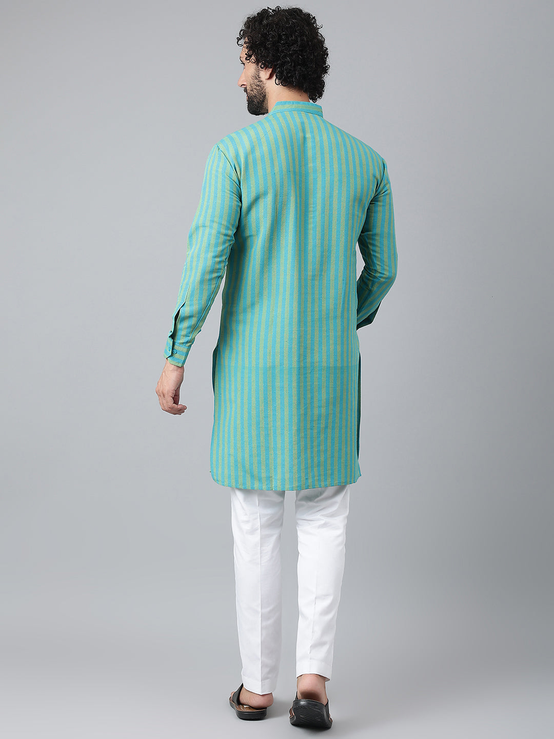 RIAG Blue Color Long Sleeves Ethnic Men's Cotton Long Kurta