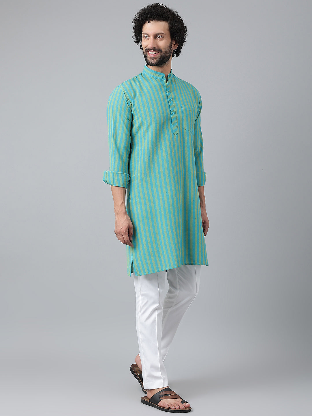 RIAG Blue Men's Ethnic Long Kurta And Pyjama Set
