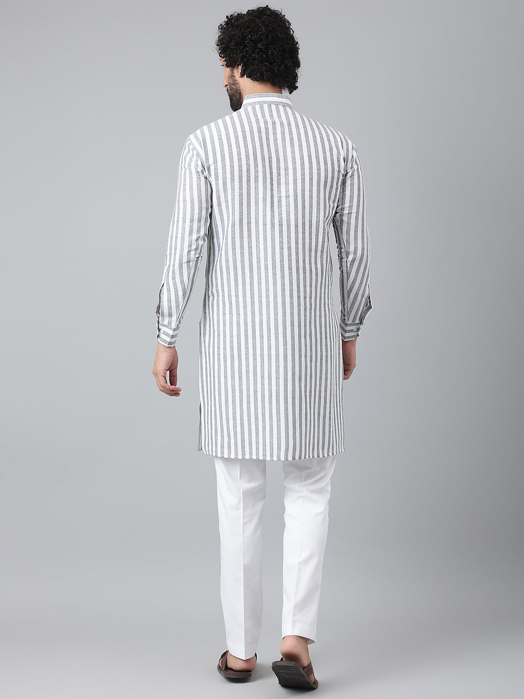 RIAG Grey Color Long Sleeves Ethnic Men's Cotton Long Kurta