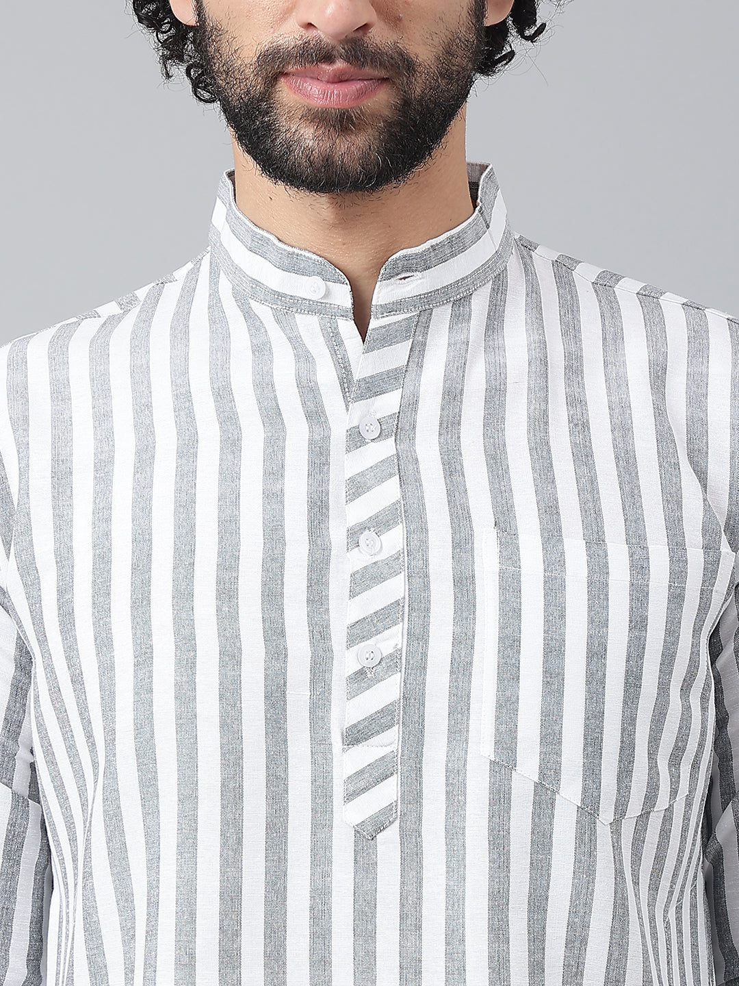 RIAG Grey Color Long Sleeves Ethnic Men's Cotton Long Kurta