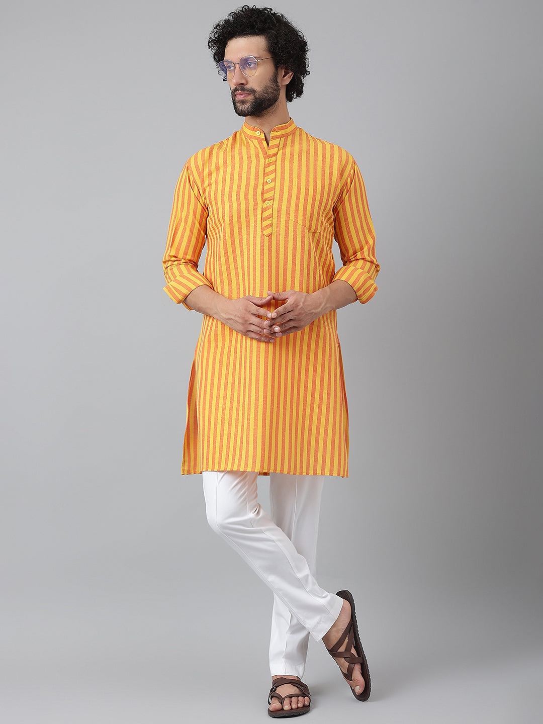 RIAG Yellow Men's Ethnic Long Kurta And Pyjama Set