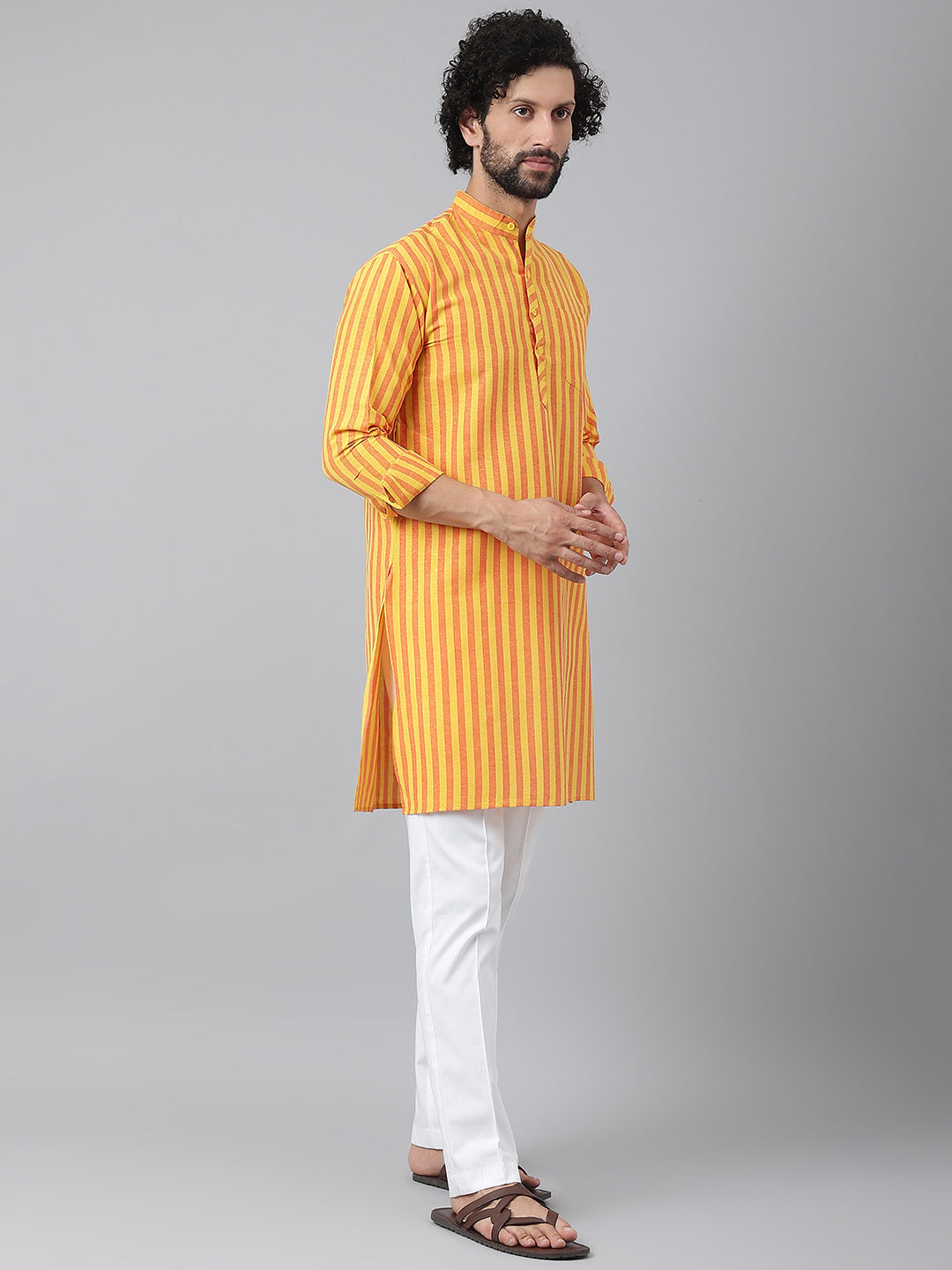 RIAG Yellow Men's Ethnic Long Kurta And Pyjama Set