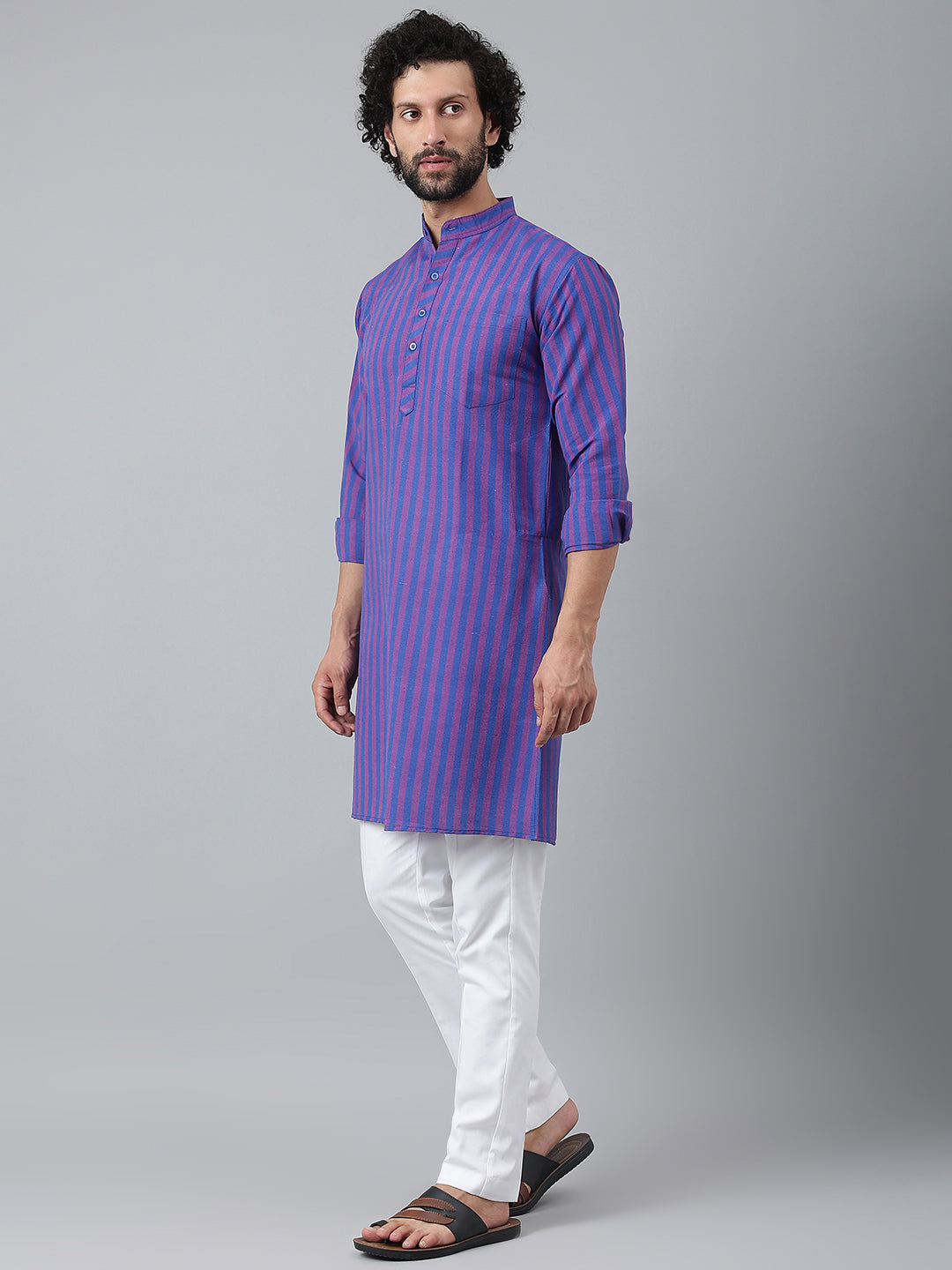 RIAG Navy Blue Color Long Sleeves Ethnic Men's Cotton Long Kurta