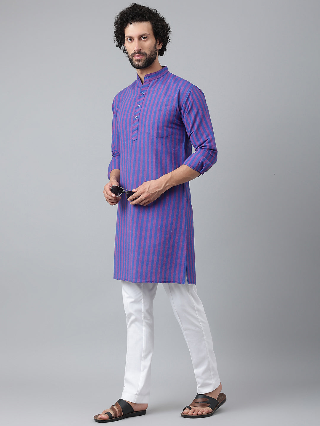 RIAG Navy Blue Color Long Sleeves Ethnic Men's Cotton Long Kurta