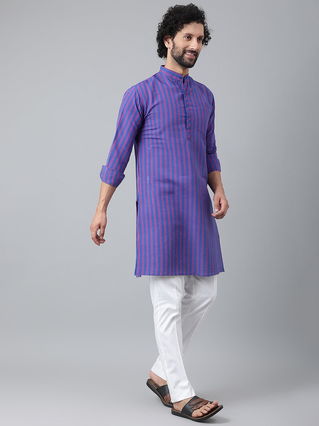RIAG Navy Blue Color Long Sleeves Ethnic Men's Cotton Long Kurta