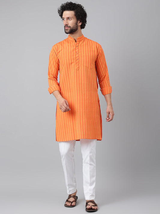 RIAG Orange Color Long Sleeves Ethnic Men's Cotton Long Kurta