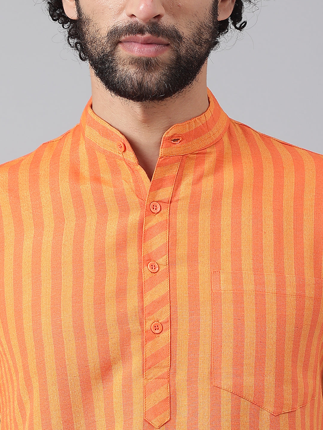 RIAG Orange Color Long Sleeves Ethnic Men's Cotton Long Kurta