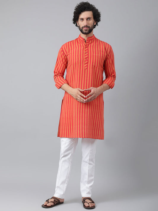 RIAG Red Color Long Sleeves Ethnic Men's Cotton Long Kurta