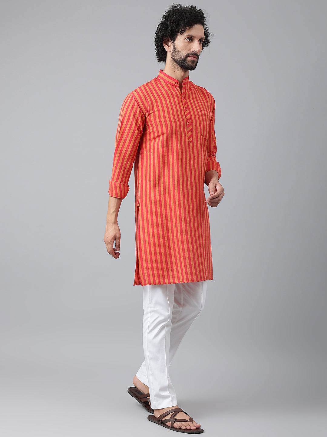 RIAG Red Men's Ethnic Long Kurta And Pyjama Set